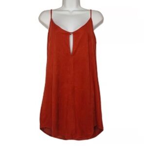 Olivaceous Rust Orange Faux Suede Keyhole Sleeveless Mini Dress